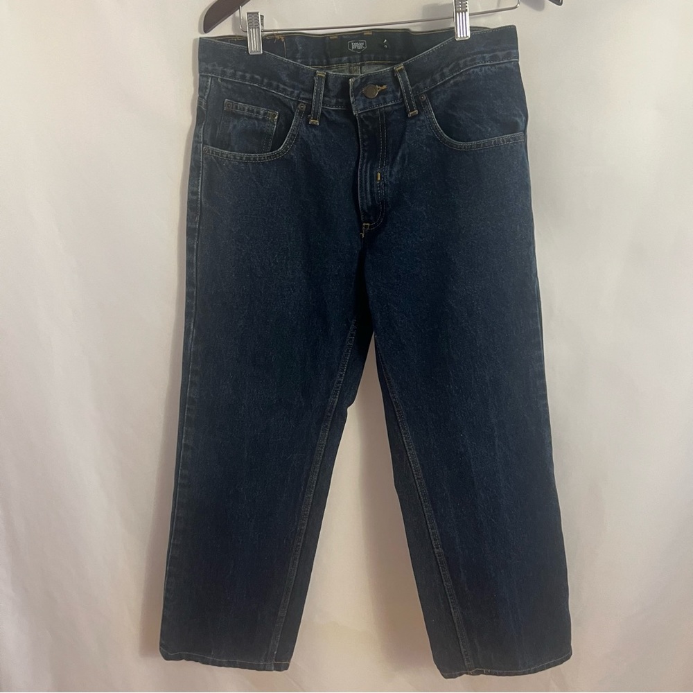 Berkley Jensen Jeans Med Wash Relaxed Straight Leg Denim Dark Blue 33 26